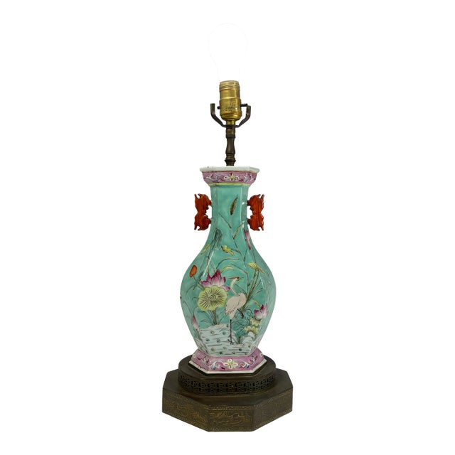 Antique Chinese Light Green Porcelain Lamp For Sale