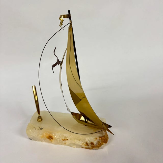Metal Mid 20th Century DeMott Brass Sailboat and Penholder on Onyx For Sale - Image 7 of 7