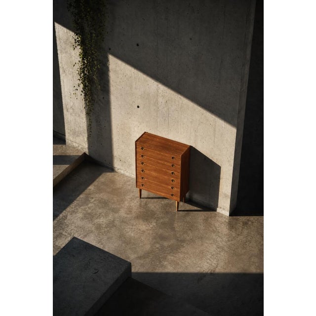 Wood Mid-Century Danish Modern High Teak Highboy with Brass Handles, 1960s For Sale - Image 7 of 18