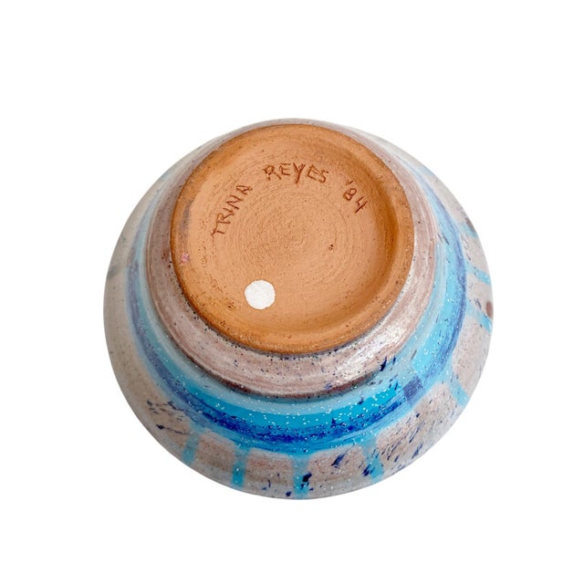 1980s Trina Reyes 1984 Wheel Thrown Pottery Vase With Colorful Glaze For Sale - Image 5 of 5