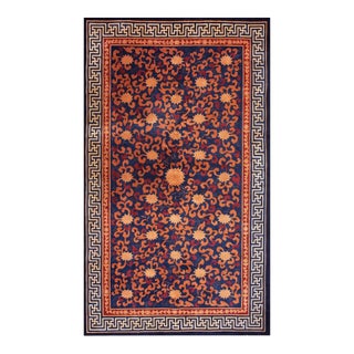 Classic Navy Ground Color With Floral Design Antique Chinese Art Deco Rug For Sale