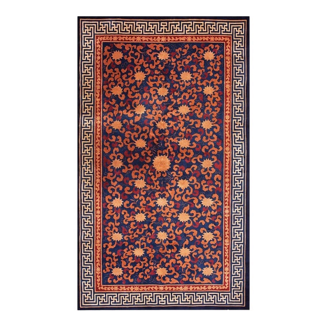 Classic Navy Ground Color With Floral Design Antique Chinese Art Deco Rug For Sale