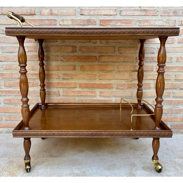 Mid-Century French Mahogany and Brass Serving Bar Cart, 1960s For Sale - Image 6 of 15