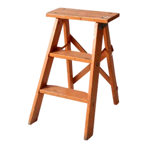 Vintage Orange Wooden Step Ladder