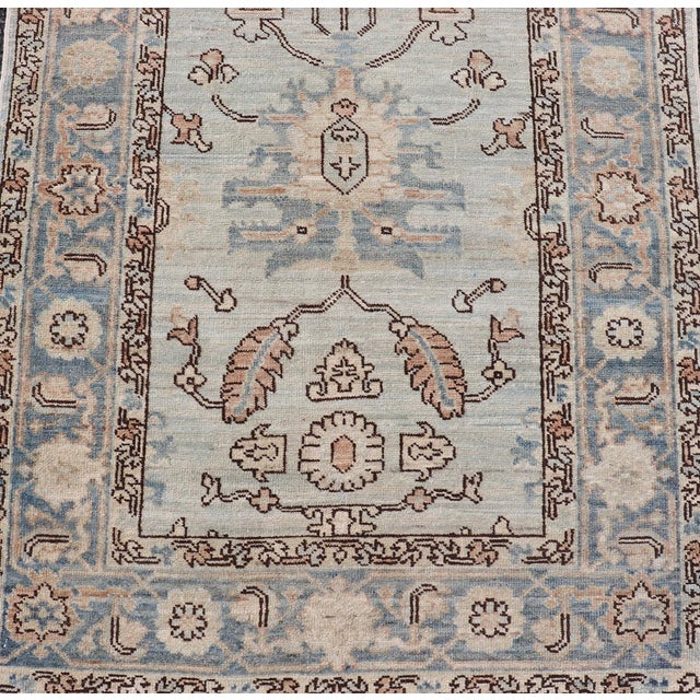 Baby Blue Hand-Knotted Tabriz Style in Light Blue Runner by Keivan Woven Arts, 3' X 17'8" For Sale - Image 8 of 14