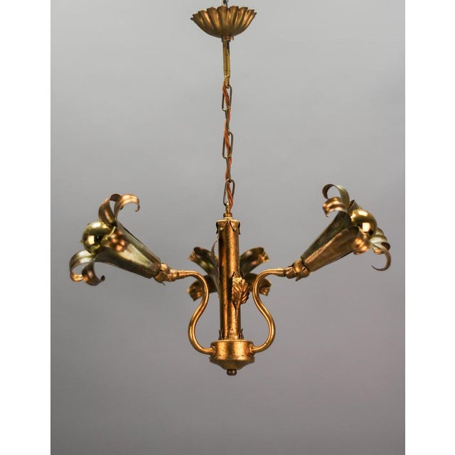 Gilt Metal Three-Light Chandelier by Hans Kögl, 1970s For Sale - Image 9 of 18