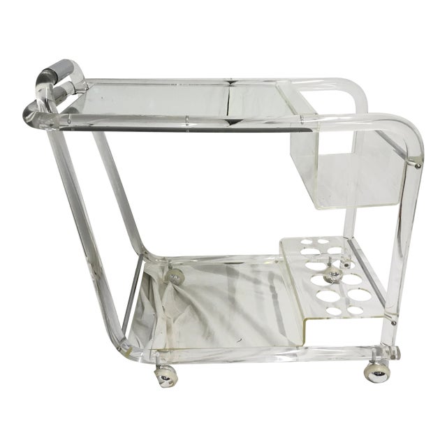 70s Acrylic W/ Chrome Bar Cart For Sale
