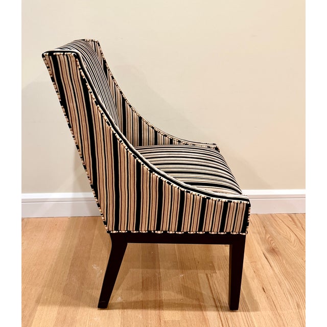Modern Eight Designmaster "Miami Host" Dining Chairs in Duralee Velvet Stripe For Sale - Image 3 of 9