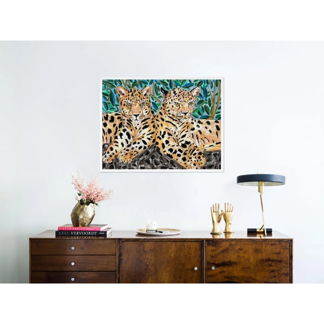 Contemporary Twin Leopards by Jelly Chen in White Framed Paper, Medium Art Print For Sale - Image 3 of 4