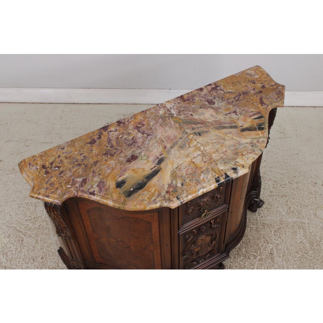 Vintage Louis XV Style Carved Inlaid Commode Server W. Marble Top For Sale - Image 13 of 18