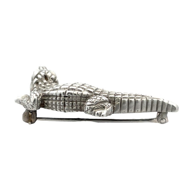 Modern Mid 20th Century Kieselstein 18k White Gold Crocodile Pin For Sale - Image 3 of 7