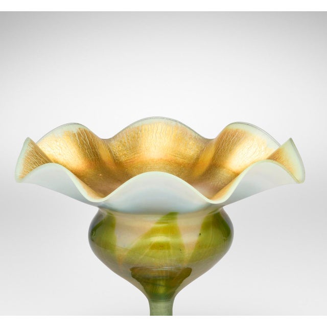 1900 - 1909 Antique Tiffany Studios Pulled Feather Ruffled Design Favrile Glass Vase/Compote For Sale - Image 5 of 9