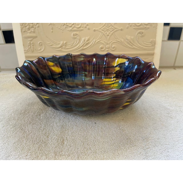 Vintage Slipware Terra Cotta Oval Ridged Bowl For Sale - Image 13 of 13