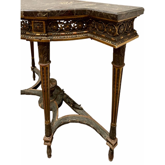 18th Century French Louis XVI Carved Wood and Marble Demi-Lune Console Table For Sale In Chicago - Image 6 of 9