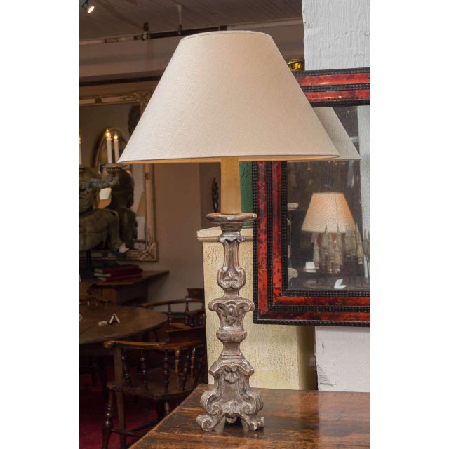 Silver gilt pricket stick, French, circa 1860 mounted as a table lamp.