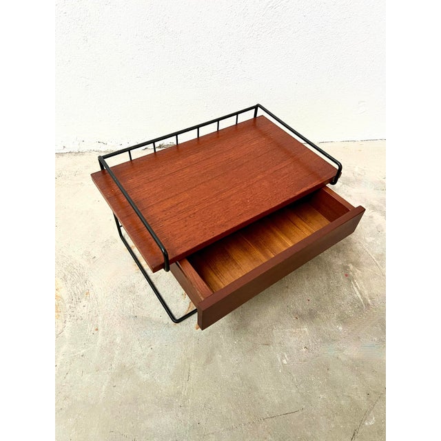 Wood Mid-Century Modern Bedside Shelf with Drawers in Metal and Teak, 1960s For Sale - Image 7 of 12