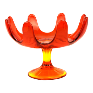 Mid 20th Century Modern Amberina Orange Persimmon Hand-Swung Petal Viking Glass Pedestal Bowl