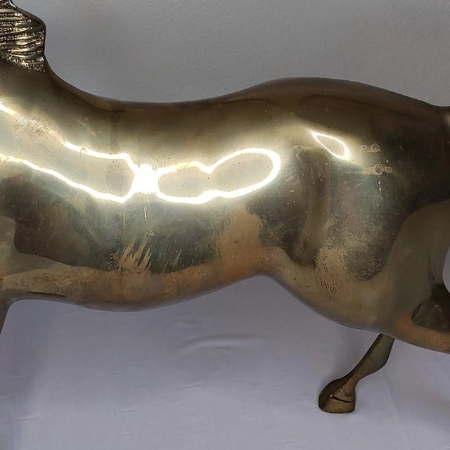 Metal Vintage Mid-Century Modern Large Brass Galloping Horse Statue Figure For Sale - Image 7 of 10