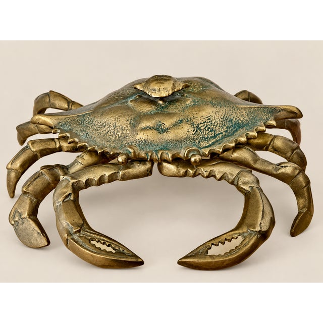 Metal Vintage Extra Large Brass Crab Figure Trinket Box, With Baby Crab on Back For Sale - Image 7 of 7