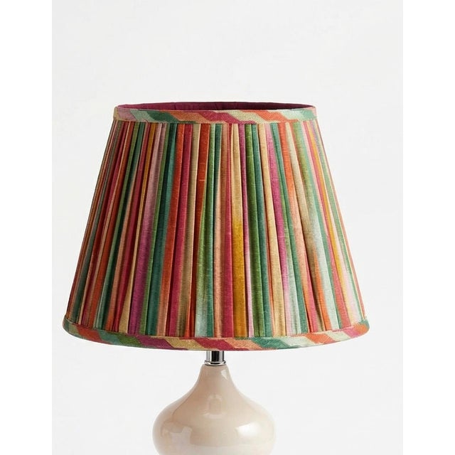 Pair of new custom ceramic lamps with pleated stripe linen shades.