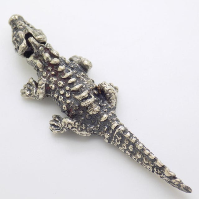 Vintage Italian Handmade Genuine Silver Alligator Figurine, 1970s For Sale - Image 3 of 13