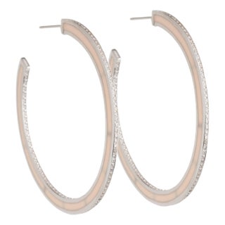 Miriam Salat Classic Skinny Hoops Earrings Resin, Sterling Silver & White Topaz For Sale