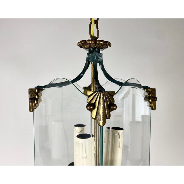 Vintage Art Deco Glass & Bronze Pendant Light, 1950s For Sale - Image 6 of 9