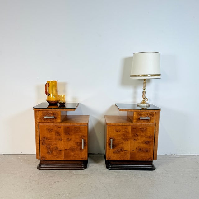 Vintage Burl Walnut Nightstands by Jindřich Halabala for Up Závody, 1957, Set of 2 For Sale - Image 14 of 14