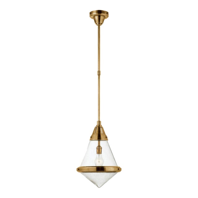 Thomas O'Brien for Visual Comfort Signature Gale Small Pendant in Hand-Rubbed Antique Brass with Seeded Glass For Sale
