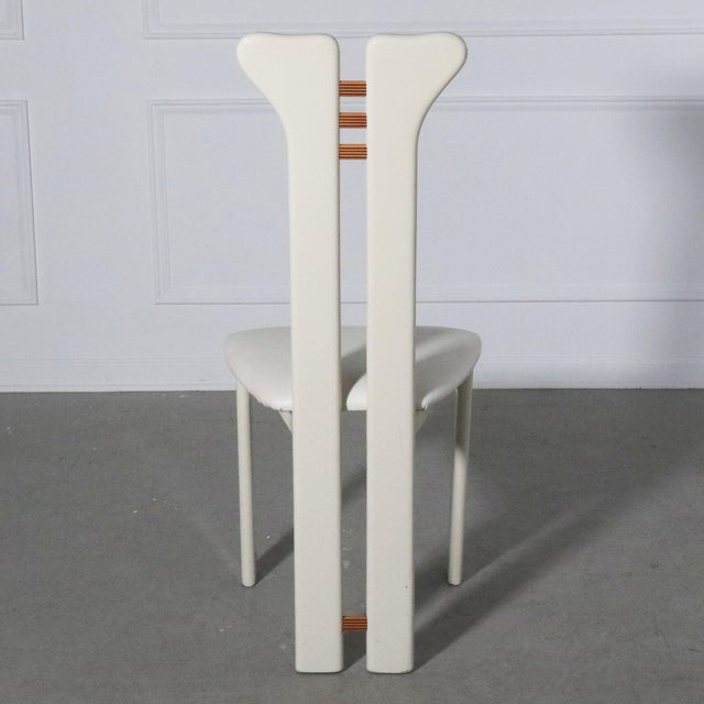 1980s Pierre Cardin Italian Postmodern Dining Chairs in White Lacquer with Leather Seats - Set of 8 For Sale In Tampa - Image 6 of 10