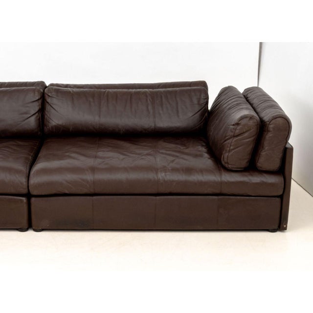 Modern Stendig Brown Leather Three-Seat Sofa For Sale - Image 3 of 9