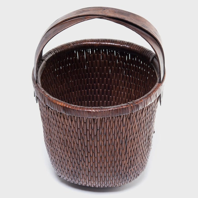 Wood Chinese Bent Handle Fisherman's Basket For Sale - Image 7 of 8