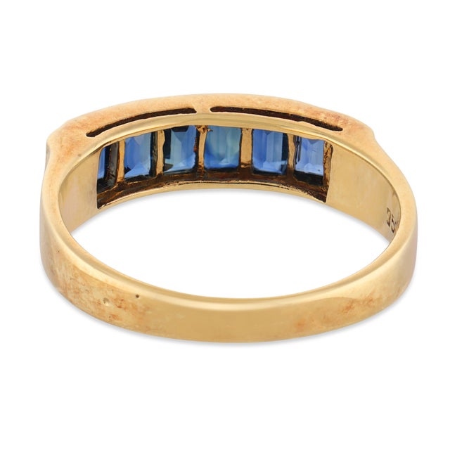 Vintage Sapphire Diamond 18k Yellow Gold Band, Size 5.5 For Sale In Los Angeles - Image 6 of 6