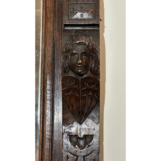 19th Century Renaissance Revival Hand-Carved Walnut Wall Mirror With Original Foxed Glass For Sale - Image 11 of 12