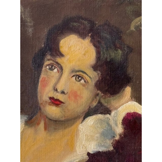 Burgundy Vintage Oil Painting Portrait "The Red Boy" Framed For Sale - Image 8 of 13