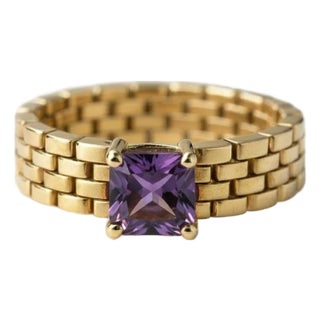 Watch Band Shaped Ring With Amethyst for Men, Silver, Gold, Size 10 For Sale