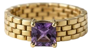 Watch Band Shaped Ring With Amethyst for Men, Silver, Gold, Size 10