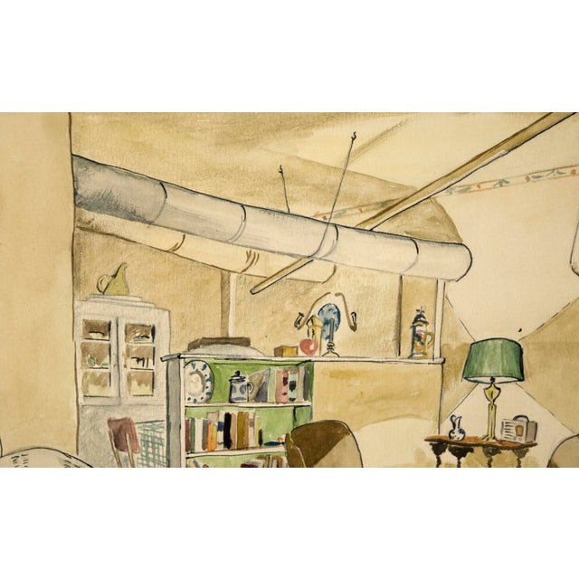 American Apartment Interior #2 - Watercolor and Pen on Paper by Doris Lyons Hoover For Sale - Image 3 of 7