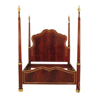 Queen Size Regency Style Mahogany Poster Bed with Gold Gilt Details For Sale