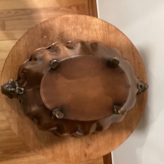 Vintage Scalloped Brass Jardinière Centerpiece Figural Ram Goat Head Handles For Sale In Chicago - Image 6 of 12