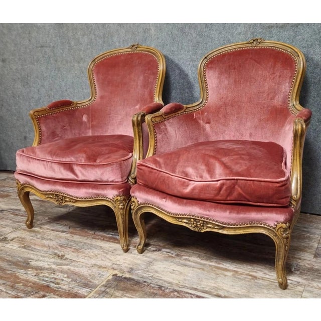Louis XV Style Cabriolet Armchair in Carved Wood and Pink Velvet For Sale - Image 4 of 10