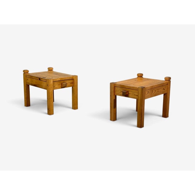 Mid-Century Modern Swedish Modern, Nightstands, Pine, Leather, Sweden, 1970s For Sale - Image 3 of 13