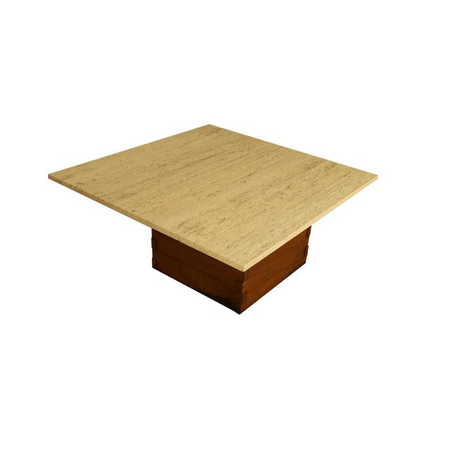 1970s Mid-Century Travertine Walnut Base Coffee Table For Sale In Baltimore - Image 6 of 11