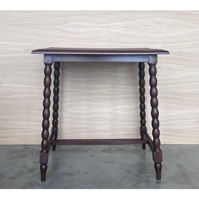 19th Spanish Walnut Side Table with Turned Legs and Iron Stretcher For Sale - Image 16 of 18