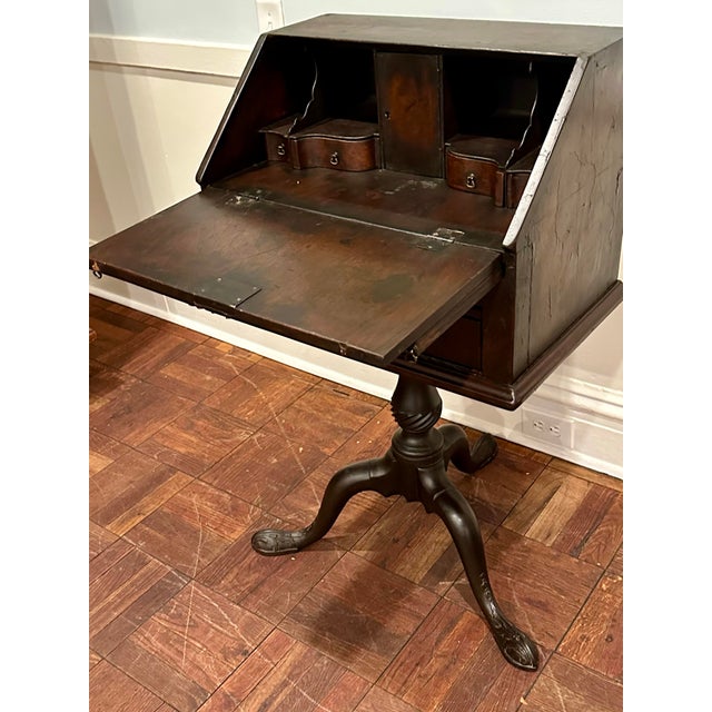 Antique Slant-Front Writing Desk on Carved Tripod Pedestal, 19th Century For Sale - Image 6 of 12