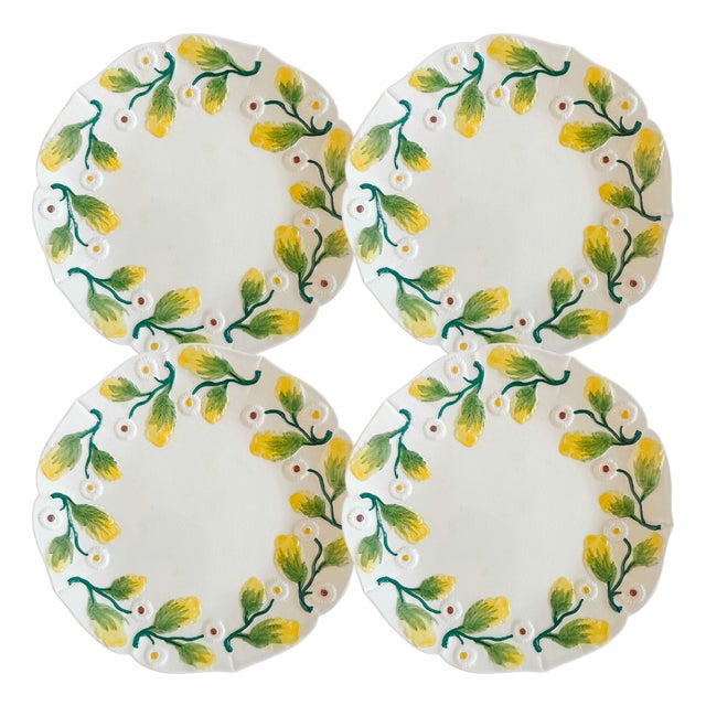 Vintage Italian Majolica Embossed Daisy Salad Plates - Set of 4 For Sale