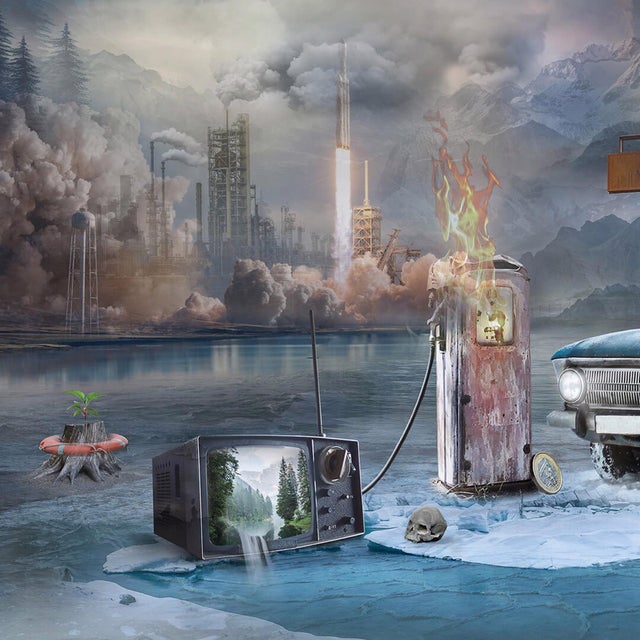 The Witness by Marcin Owczarek | Photography - Dye Sublimation on Aluminum surreal scene with a monkey and astronaut For Sale - Image 4 of 4
