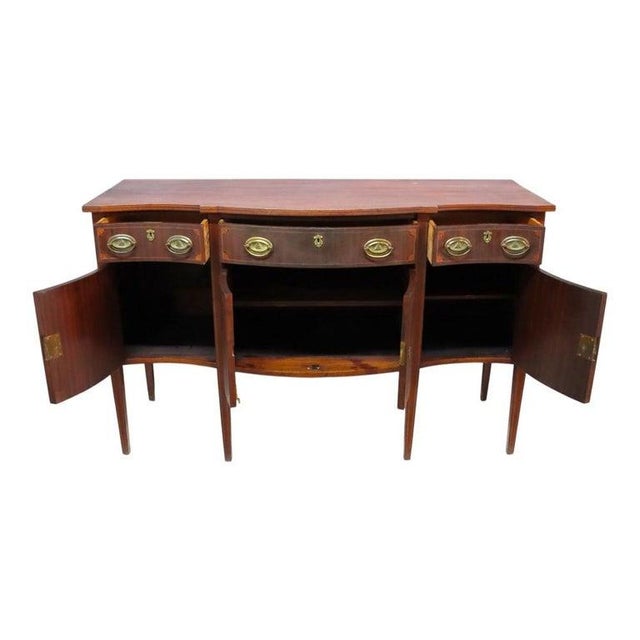 Wood English Serpentine Hepplewhite Mahogany Banded & Inlaid Sideboard C1920 For Sale - Image 7 of 13