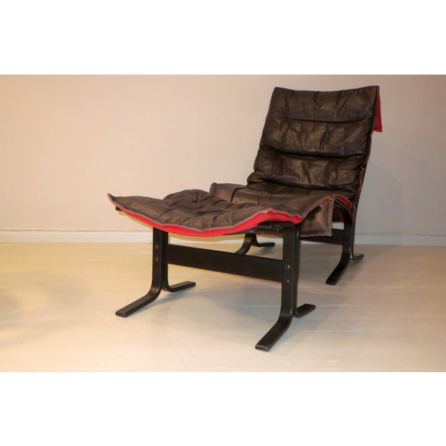 Set of Mid-Century Modern Leather Lounge Chair with Ottoman by Ingmar Relling For Sale - Image 9 of 14