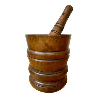 Vintage Wooden Mortar and Pestle For Sale